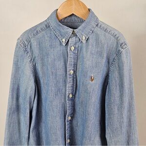Ralph Lauren Boy's Chambray Button-Down Shirt Blue Long Sleeves | Medium 10 - 12